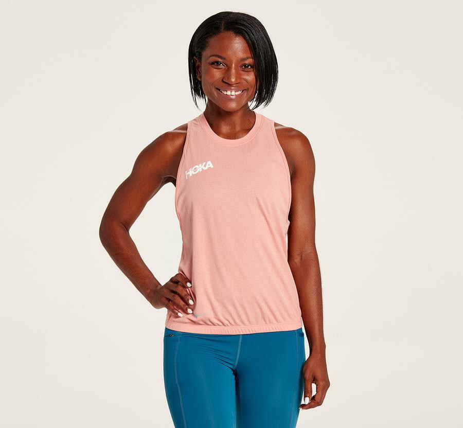 Hoka Australia One One Performance Utility Tank - Womens Tops Pink - JWOKY-1436